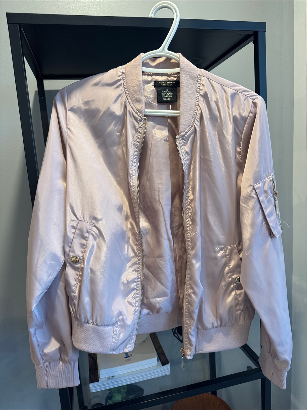 076. Women's Satin Bomber Jacket - Light Pink